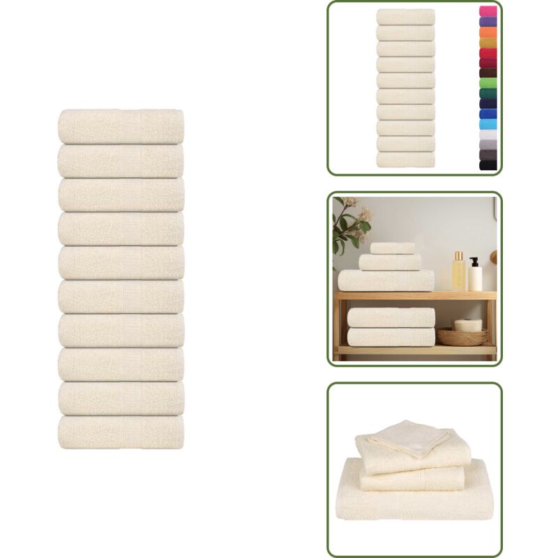 The Living Store - vidaXL Serviettes d'invité 10 pcs crème 30x50 cm 360 g/m² 100% coton