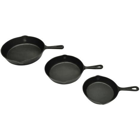 vidaXL Set 3 Padelle in Ghisa Bistecchiere per Barbecue
