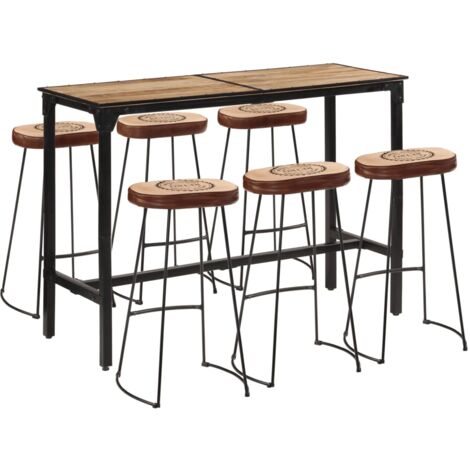 vidaXL Set Bar 7pz Legno Massello Mango Grezzo e Metallo