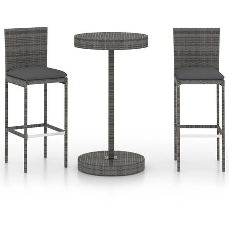 vidaXL Set Bar da Giardino 3 pz con Cuscini in Polyrattan Grigio