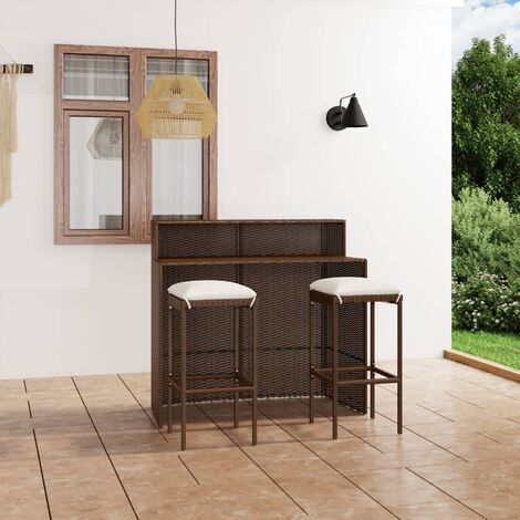 vidaXL Set Bar da Giardino 3 pz con Cuscini Marrone