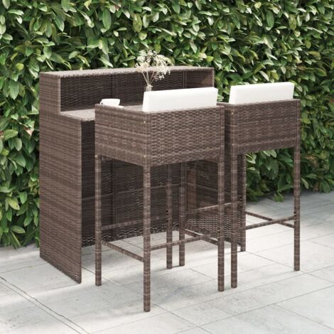 vidaXL Set Bar da Giardino 3 pz con Cuscini Polyrattan Marrone