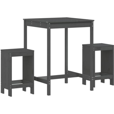 vidaXL Set Bar da Giardino 3 pz Grigio in Legno Massello di Pino