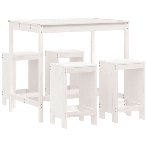 vidaXL Set Bar da Giardino 5 pz Bianco in Legno Massello di Pino