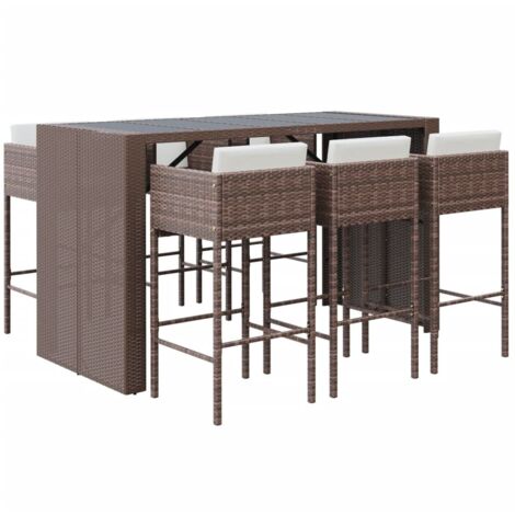 vidaXL Set Bar da Giardino 7 pz con Cuscini in Polyrattan Marrone