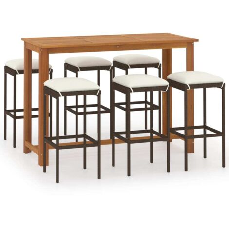 vidaXL Set Bar da Giardino 7 pz con Cuscini Marrone