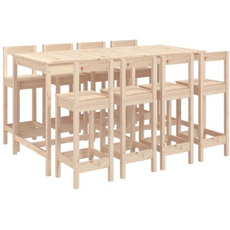 vidaXL Set Bar da Giardino 9 pz in Legno Massello di Pino