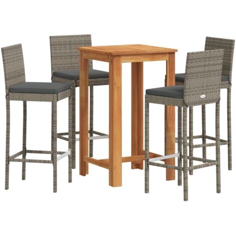 vidaXL Set Bar Giardino 5pz Grigio Legno Massello Acacia e Polyrattan