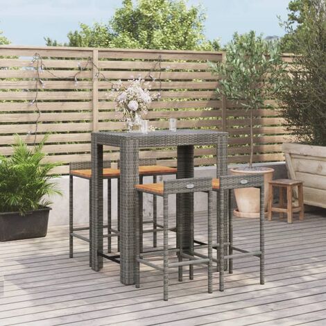 vidaXL Set Bar Giardino 5pz Grigio Polyrattan e Legno Massello Acacia
