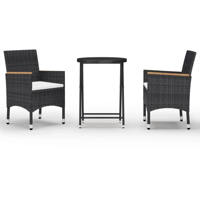 

vidaXL Set bistró jardín 3 pzs ratán sintético vidrio templado negro - Negro