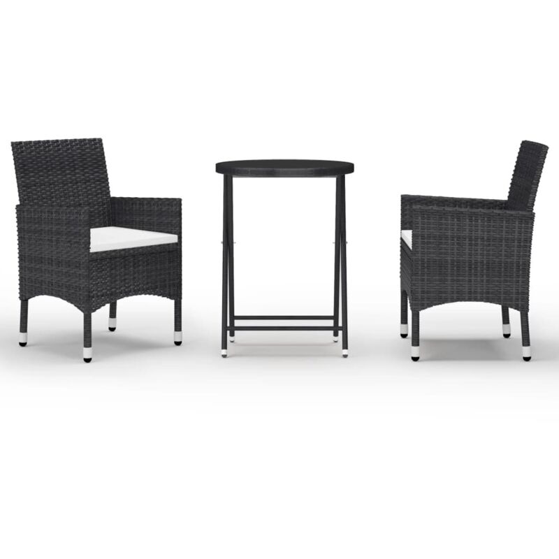 

vidaXL Set bistró jardín 3 pzs ratán sintético vidrio templado negro - Negro