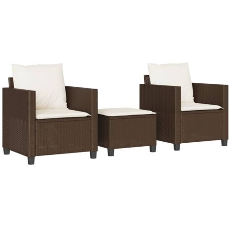 vidaXL Set Bistrò 3 pz con Cuscini Marrone in Polyrattan