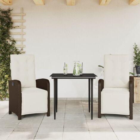 vidaXL Set Bistrò 3 pz con Cuscini Marrone in Polyrattan