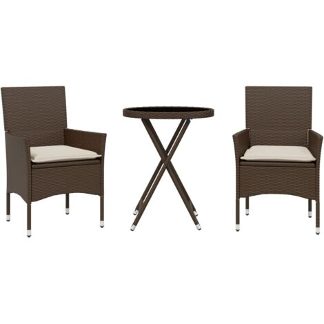vidaXL Set Bistrò 3 pz con Cuscini Marrone Polyrattan e Vetro