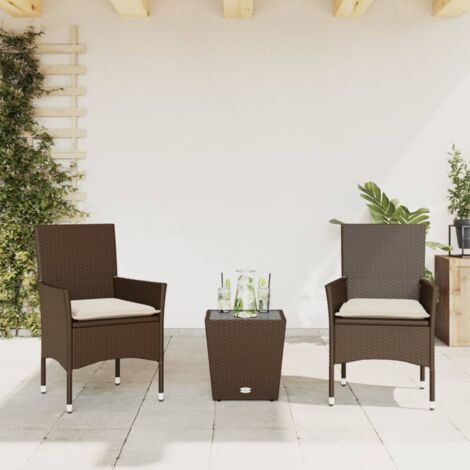 vidaXL Set Bistrò 3 pz con Cuscini Marrone Polyrattan e Vetro