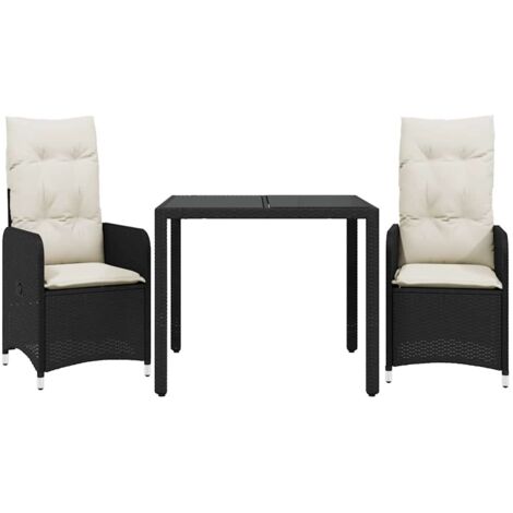 vidaXL Set Bistrò da Giardino 3 pz con Cuscini in Polyrattan Nero
