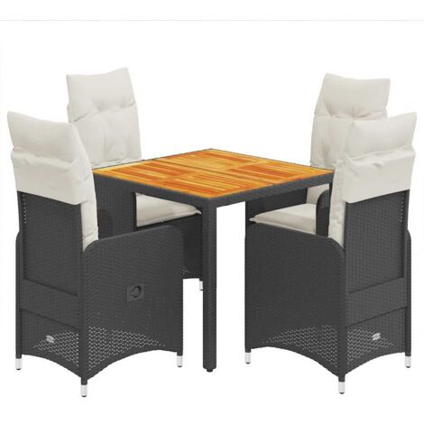 vidaXL Set Bistrò da Giardino 5 pz con Cuscini in Polyrattan Nero