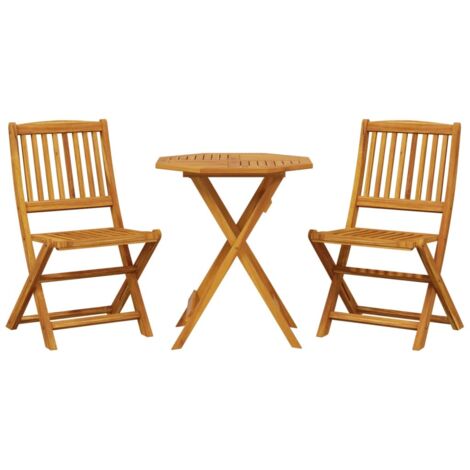 vidaXL Set Bistrò Pieghevole 3pz in Legno Massello di Acacia