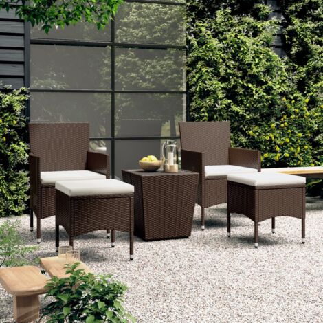 vidaXL Set Bistrot Giardino 5 pz Polyrattan e Vetro Temperato Marrone