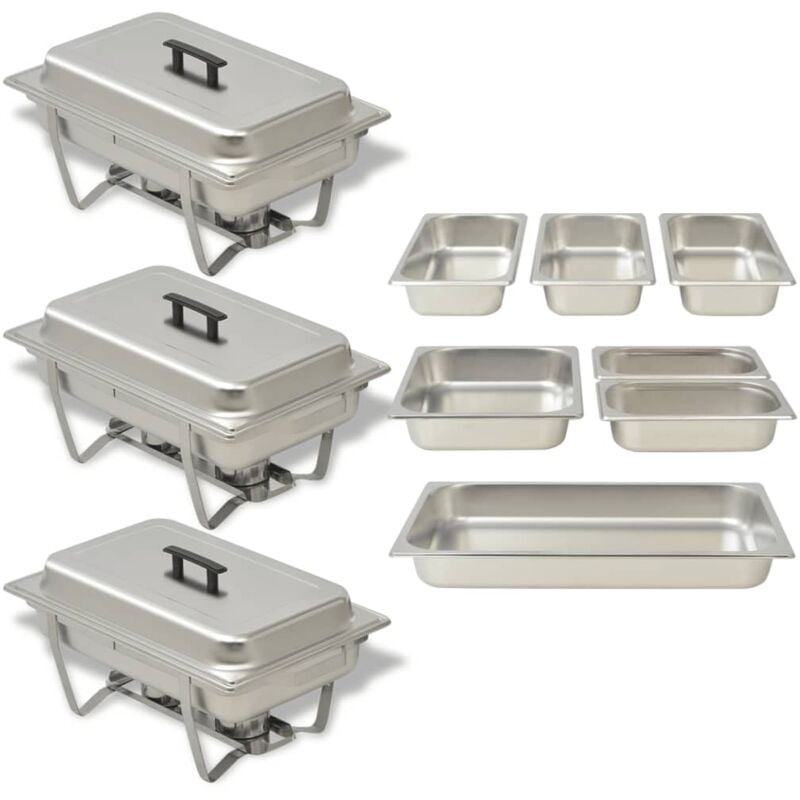 

vidaXL Set calentador de comida para buffet 3 piezas acero inoxidable - Plateado