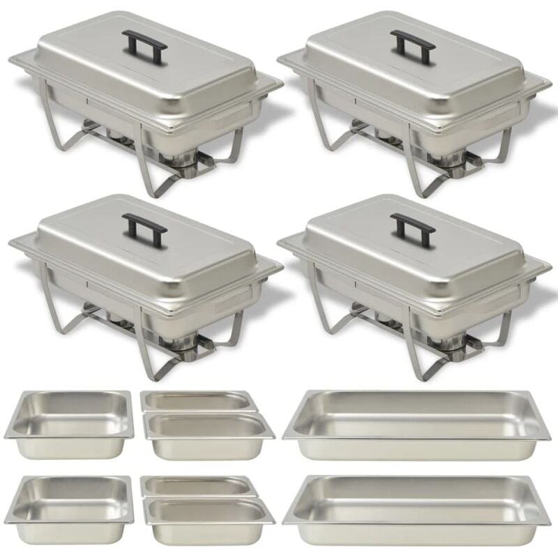 

Set calentador de comida para buffet 4 piezas acero inoxidable - Plateado - Vidaxl