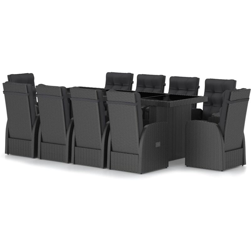 

Set comedor de jardín 11 piezas ratán sintético y cojines negro - Negro - Vidaxl