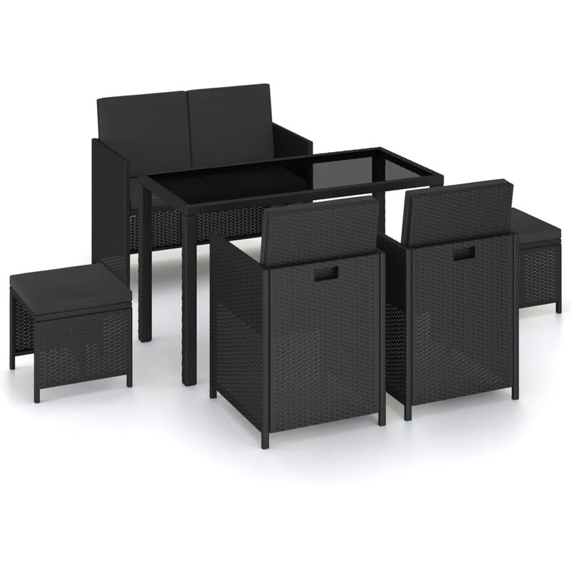 

Set comedor de jardín 6 piezas y cojines ratán sintético negro - Negro - Vidaxl