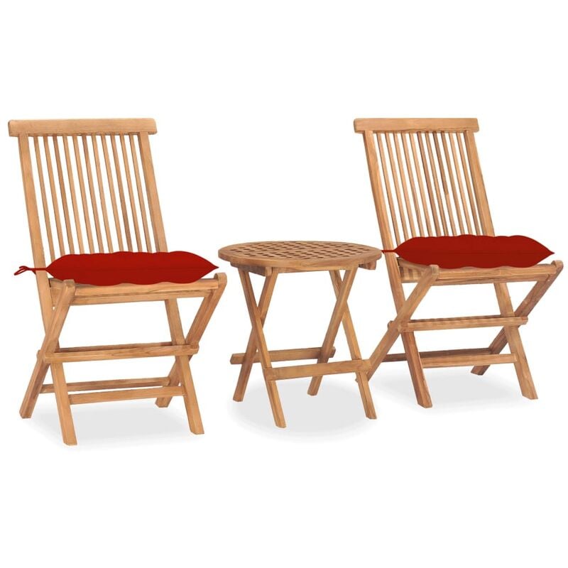 

Set comedor de jardín plegable 3 piezas madera de teca cojines - Rojo - Vidaxl