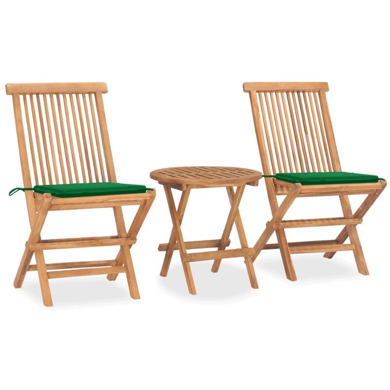 

Set comedor de jardín plegable 3 piezas madera de teca cojines - Verde - Vidaxl