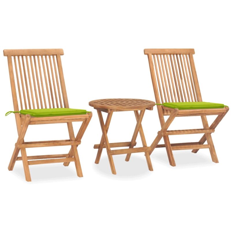 

Set comedor de jardín plegable 3 piezas madera de teca cojines - Verde - Vidaxl