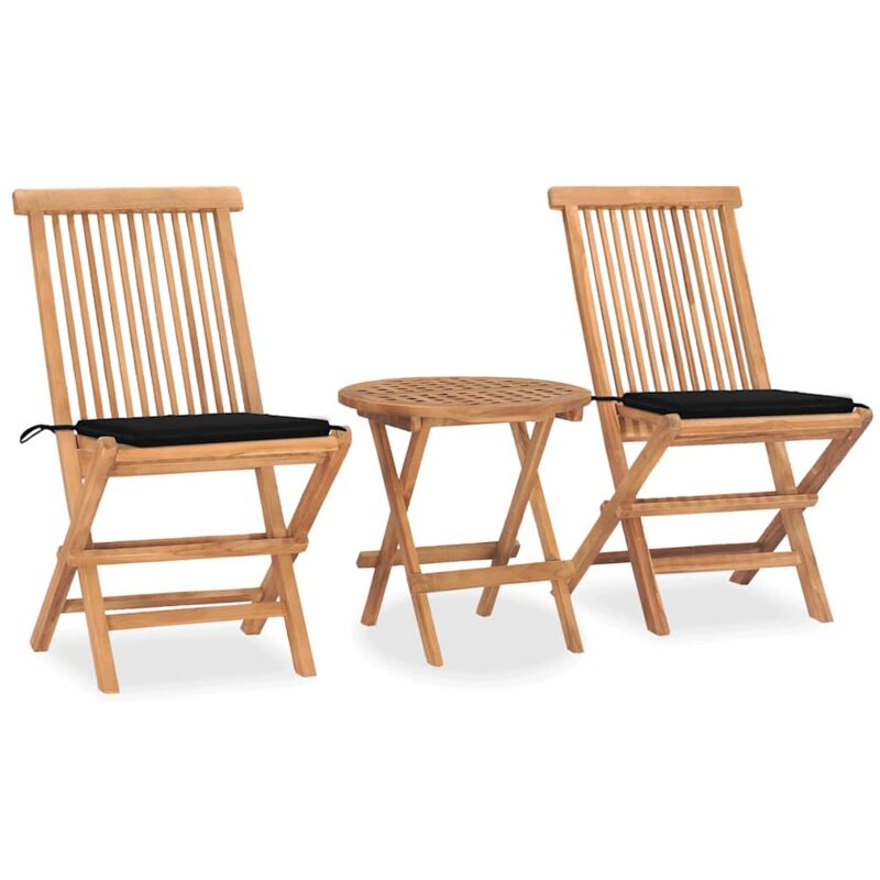 

Set comedor de jardín plegable 3 piezas madera de teca cojines - Negro - Vidaxl