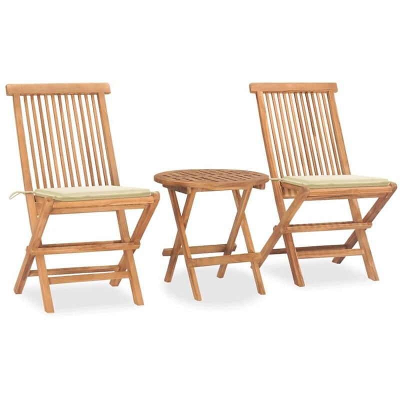 

Set comedor de jardín plegable 3 piezas madera de teca cojines - Crema - Vidaxl