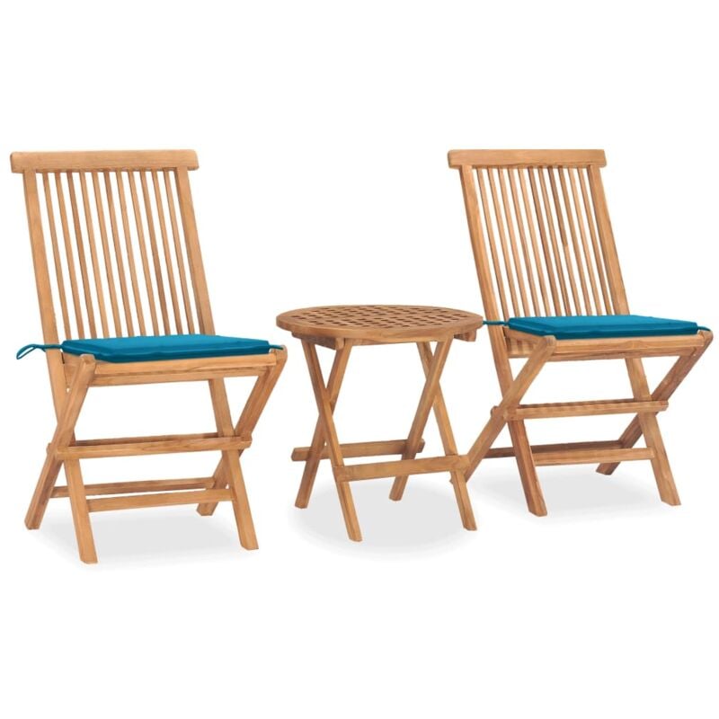 

Set comedor de jardín plegable 3 piezas madera de teca cojines - Azul - Vidaxl
