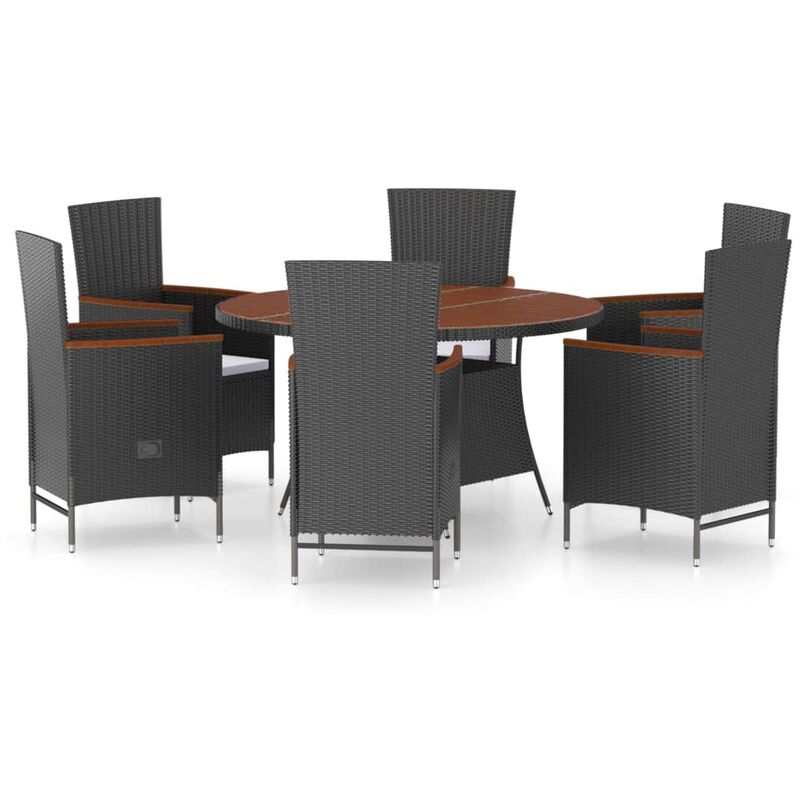 

Set comedor de jardín 7 piezas ratán sintético y cojines negro - Negro - Vidaxl