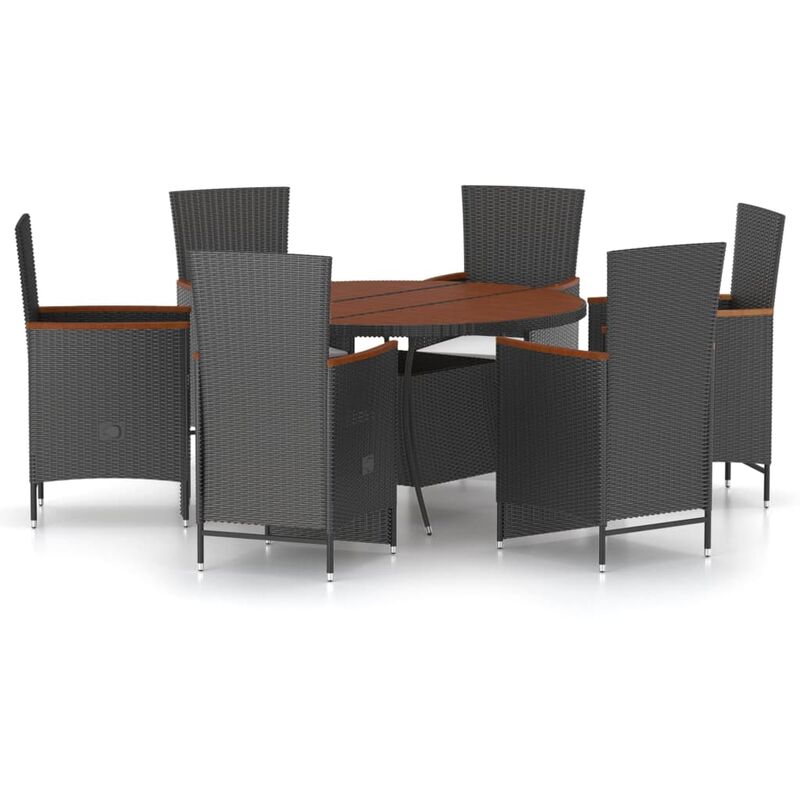 

Set comedor de jardín 7 piezas ratán sintético y cojines negro - Negro - Vidaxl