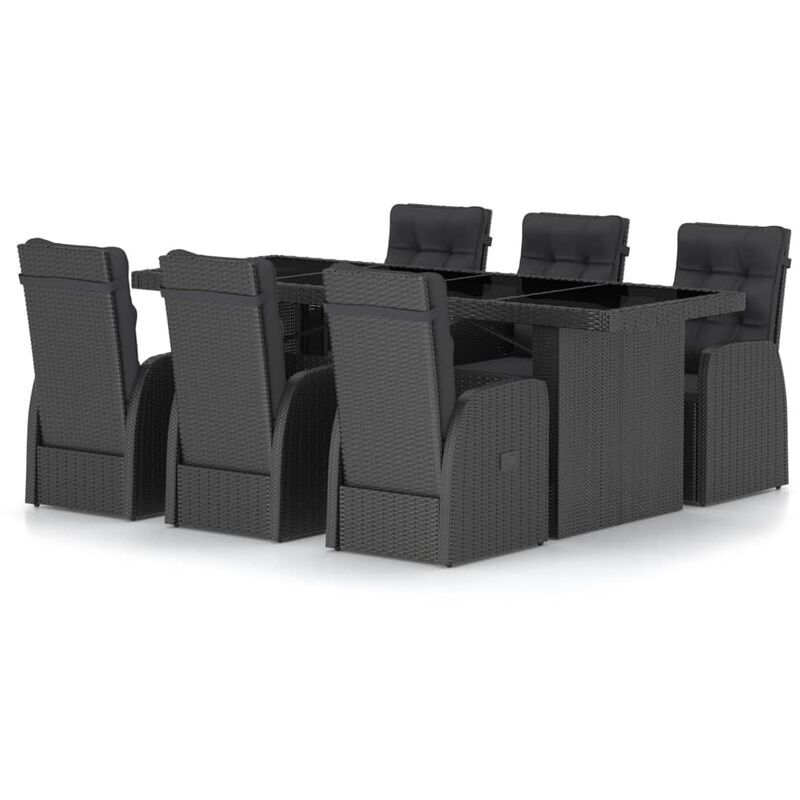 

Set comedor de jardín 7 piezas y cojines ratán sintético negro - Negro - Vidaxl