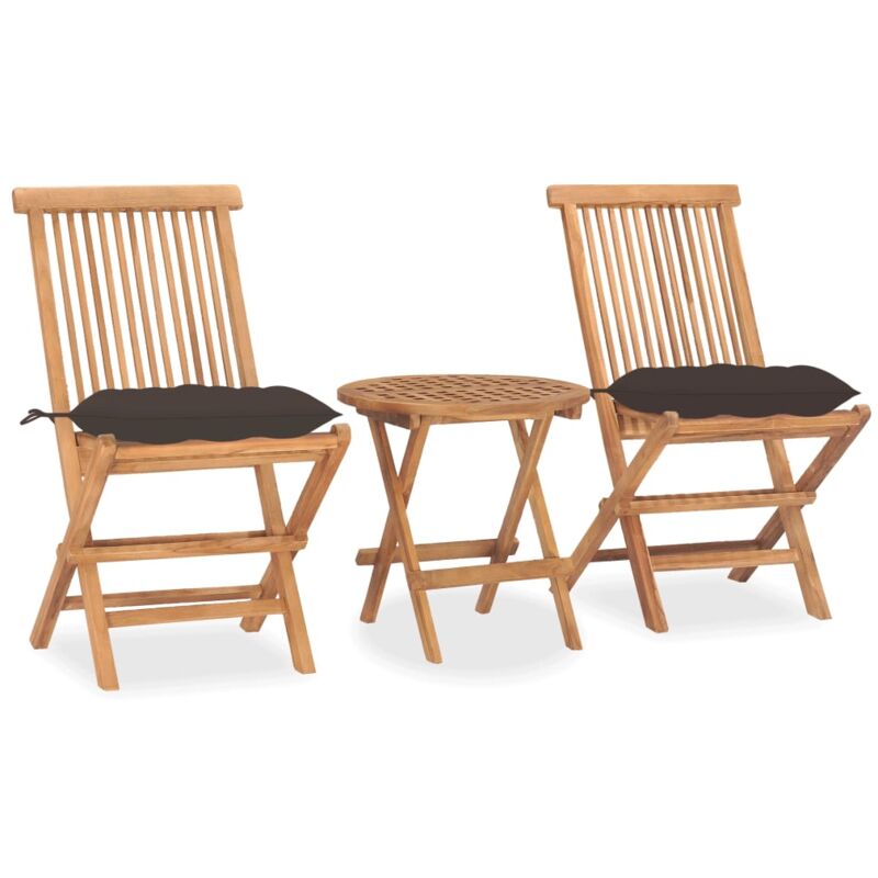 

Set comedor de jardín plegable 3 piezas madera de teca cojines - Marrón - Vidaxl