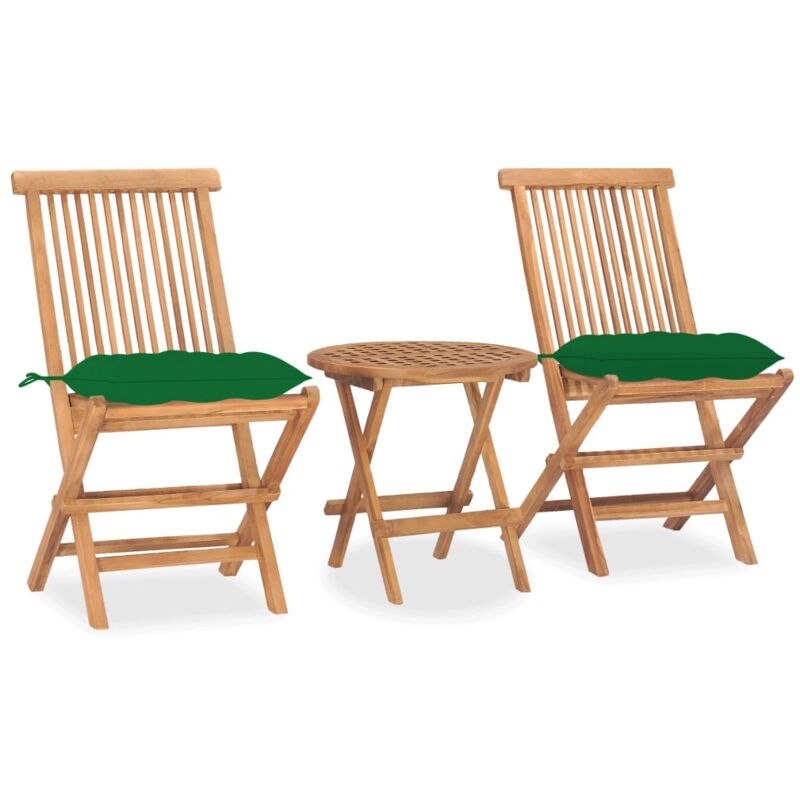 

Set comedor de jardín plegable 3 piezas madera de teca cojines - Verde - Vidaxl