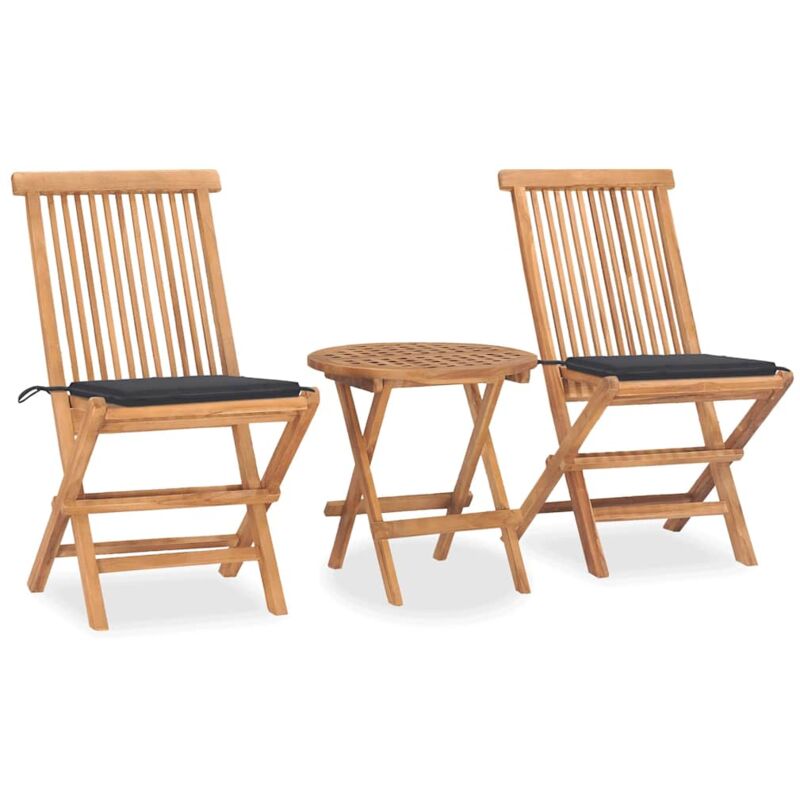 

Set comedor de jardín plegable 3 piezas madera de teca cojines - Antracita - Vidaxl