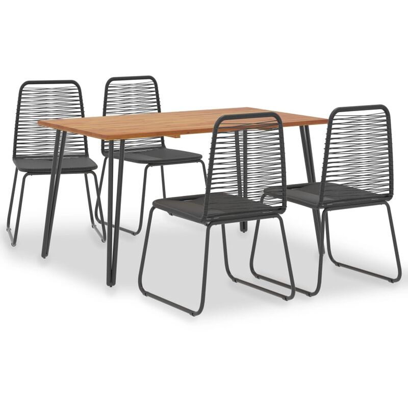 

Set comedor jardín 5 pzas madera maciza acacia ratán sintético - Negro - Vidaxl