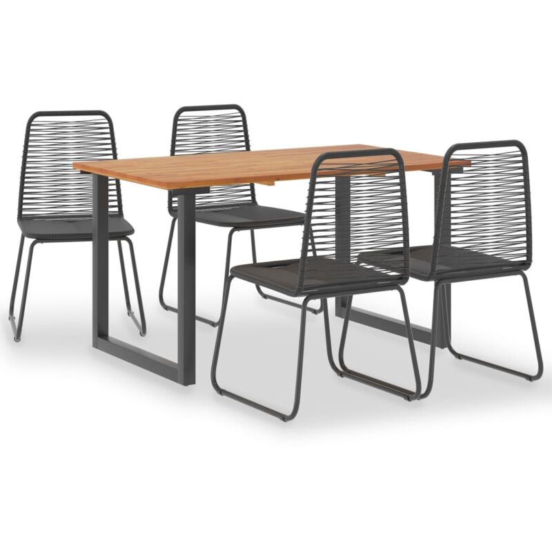 

Set comedor jardín 5 pzas madera maciza acacia ratán sintético - Negro - Vidaxl