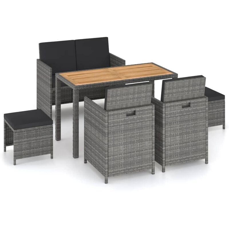 

Set comedor jardín 6 pzas ratán sintético y madera acacia gris - Gris - Vidaxl