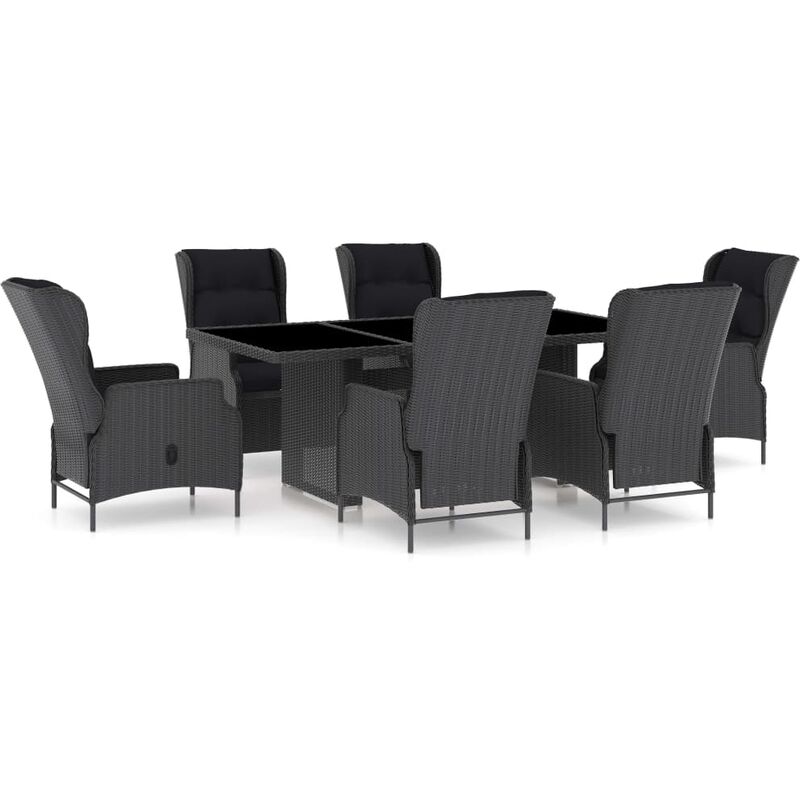 

Set comedor jardín 7 pzas cojines ratán sintético gris oscuro - Gris - Vidaxl
