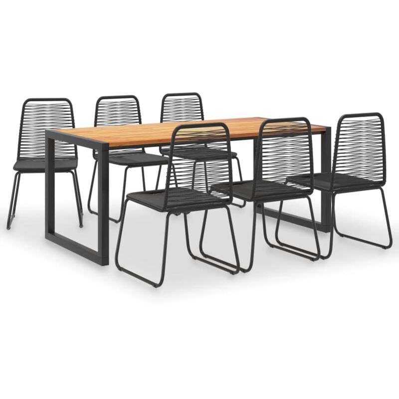 

Set comedor jardín 7 pzas madera maciza acacia ratán sintético - Negro - Vidaxl