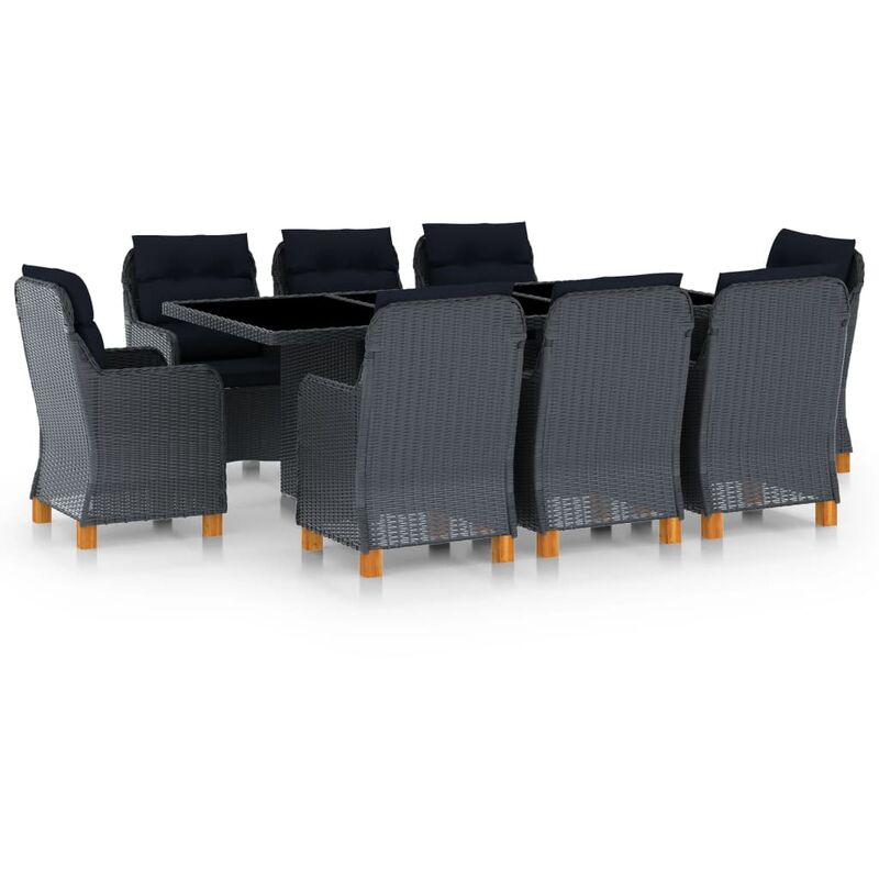 

Set comedor jardín 9 pzas cojines ratán sintético gris oscuro - Gris - Vidaxl