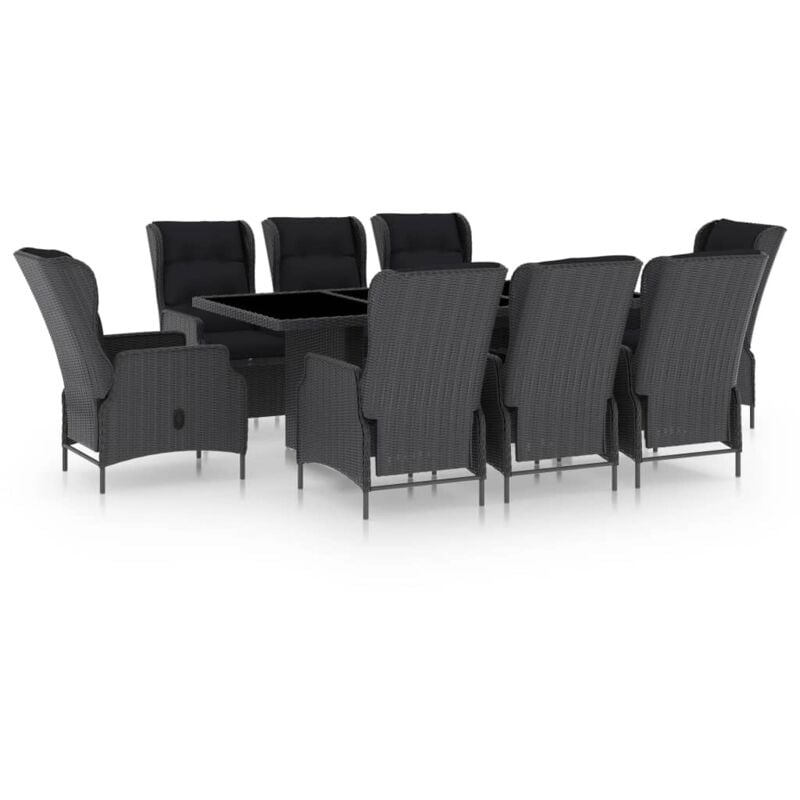 

vidaXL Set comedor jardín 9 pzas cojines ratán sintético gris oscuro - Gris