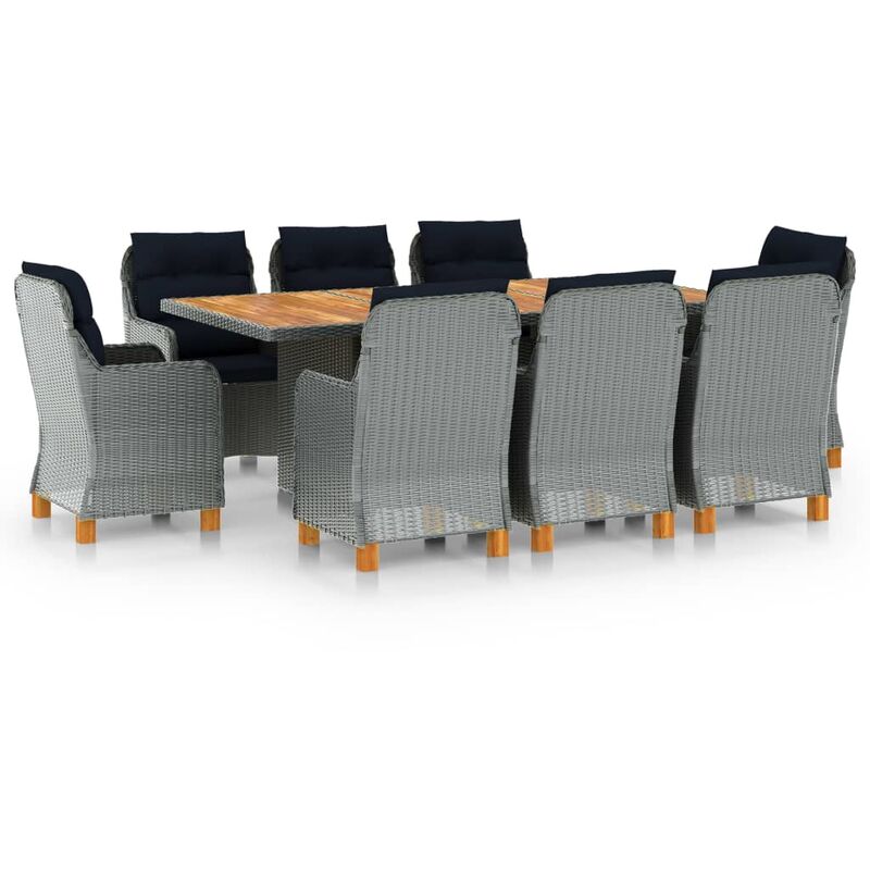 

Set comedor jardín 9 pzas y cojines ratán sintético gris claro - Gris - Vidaxl