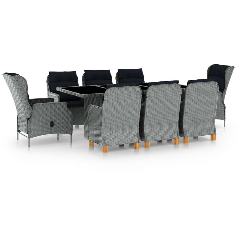 

Set comedor jardín 9 pzas y cojines ratán sintético gris claro - Gris - Vidaxl