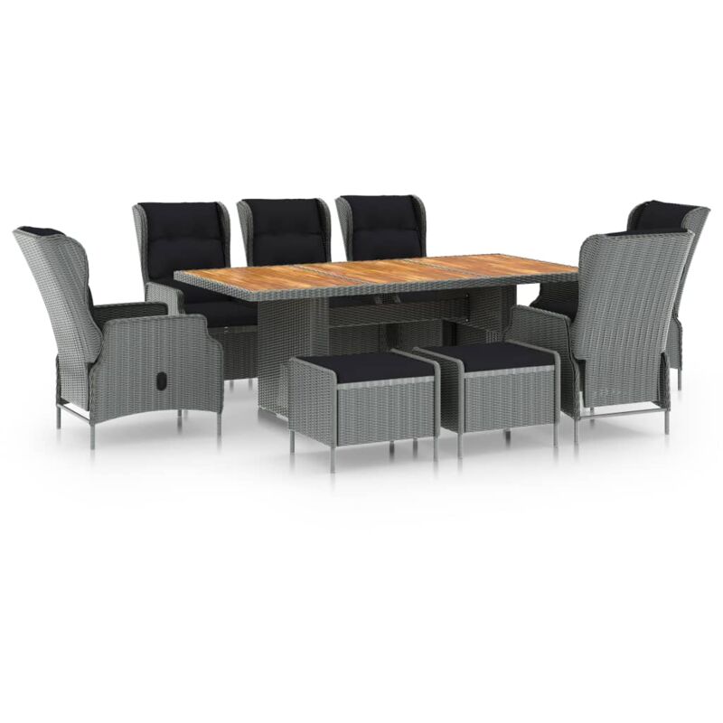 

Set comedor jardín 9 pzas y cojines ratán sintético gris claro - Gris - Vidaxl