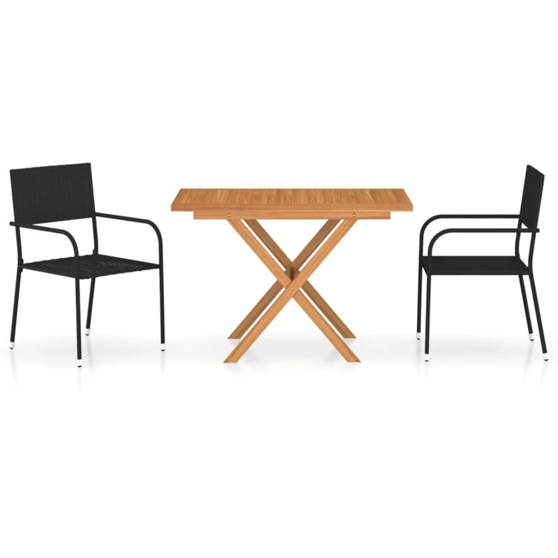

vidaXL Set comedor jardín 3 pzas ratán sintético madera acacia negro - Negro